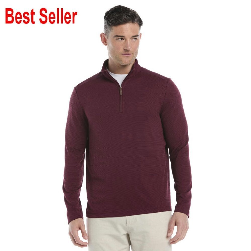 Quarter Zip Polo Sweater Classic Preppy Textured Ottoman Fabric Moisture Wicking